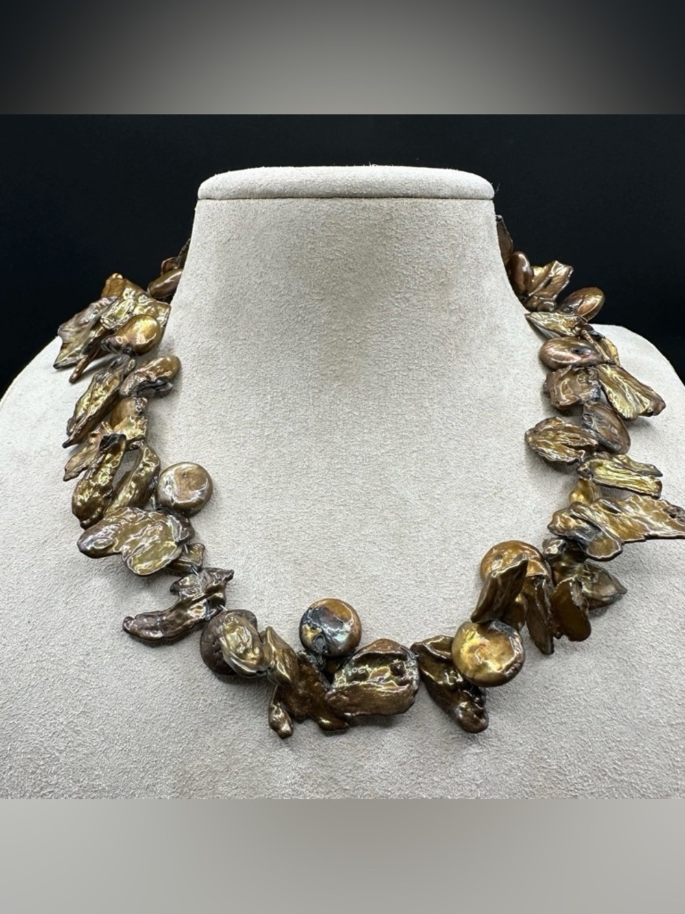 Vintage Keshi Freshwater Pearl Copper Iridescent Necklace 17.5 Inches